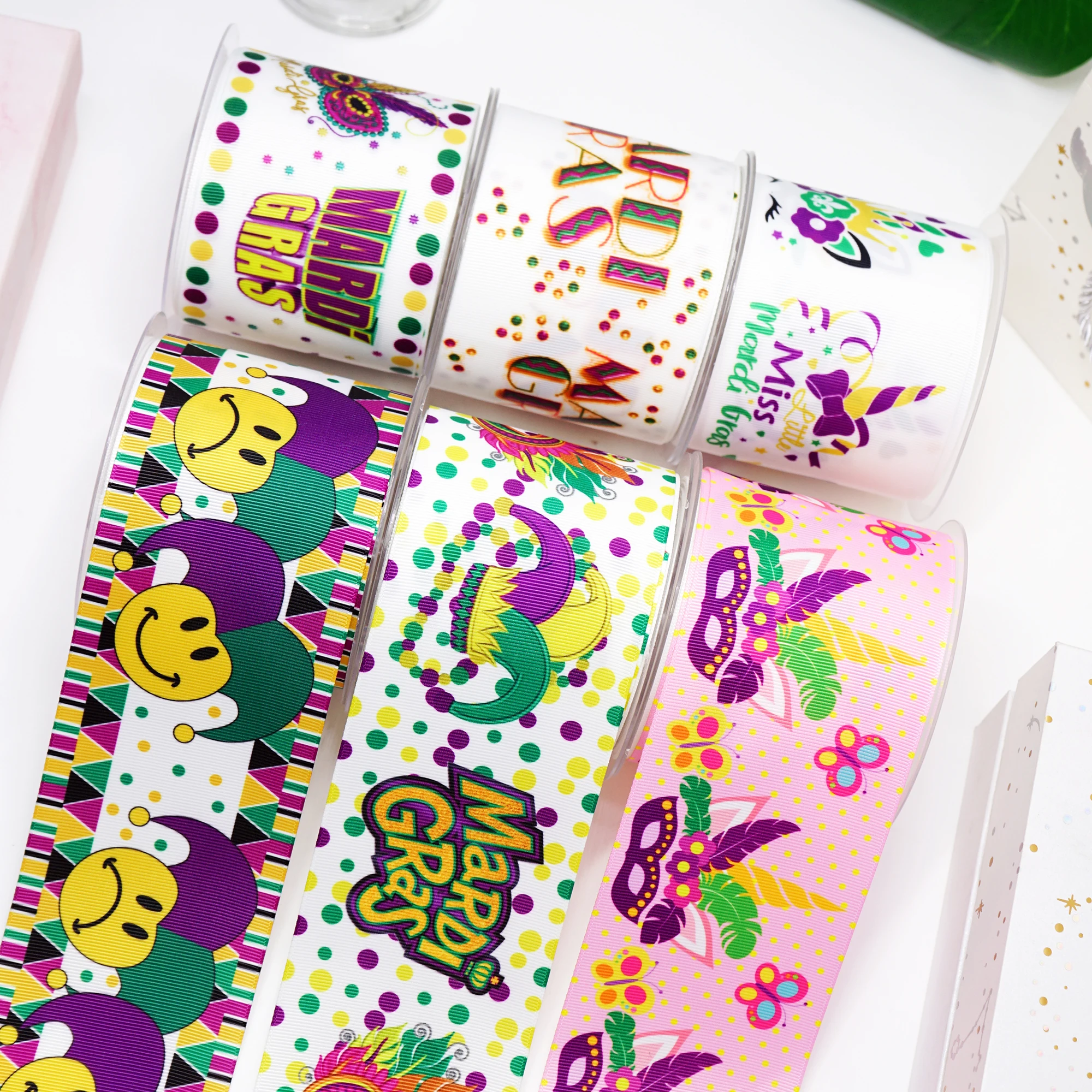 Бесплатная доставка 50 ярдов лента для Марди Гра с принтом корсажная 35661 | Дом и сад