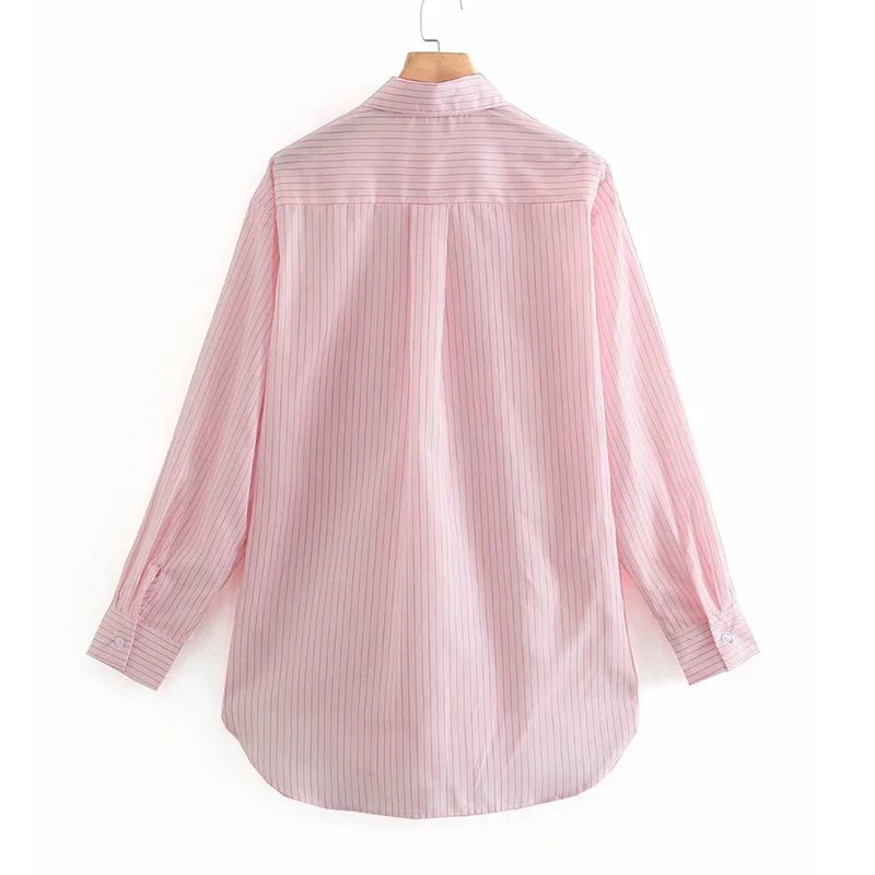 

2021 ZA Spring Women Blouse Long Sleeve Striped Printed Shirts Office Lady Female Top Single Breasted Turn Down Collar Blouses