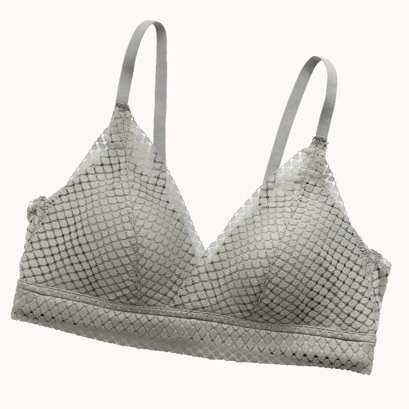 

Spring and Summer Lace French Triangle Cup Bra Sexy Lace Deep V No Steel Ring Underwear Top Breathable Gathered Bra