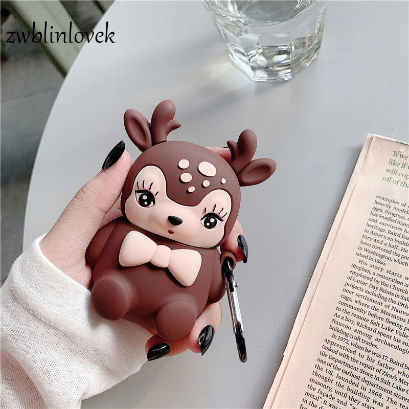 3D мультфильм милый брелок в виде оленя беспроводные Bluetooth наушники чехол s для Apple