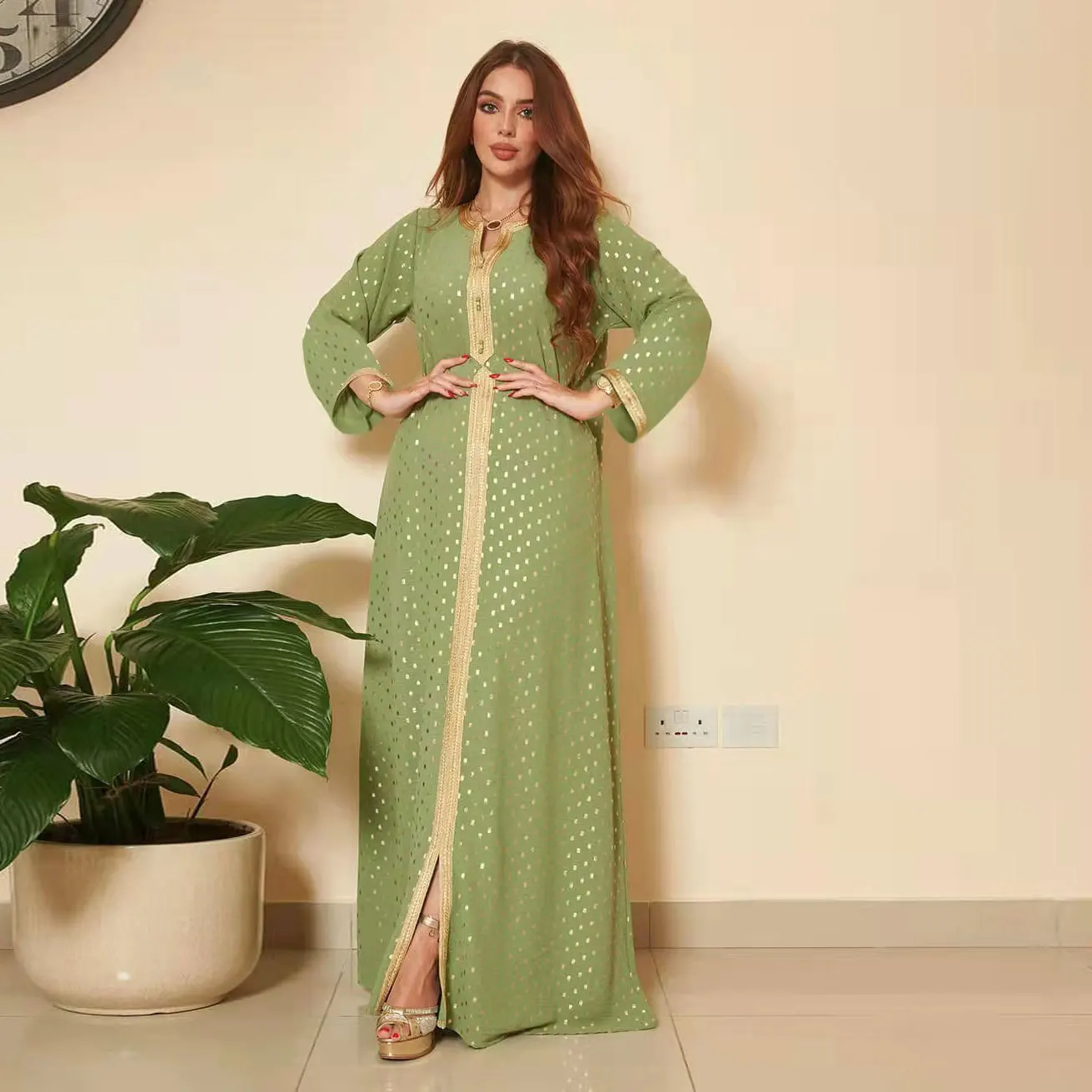 Muslim Dress Jalabiya Moroccan Kaftan Robe Abayas for Women Dubai Abaya Gold Stamping Ice Silk Fabric Islam Caftan Party Dresses
