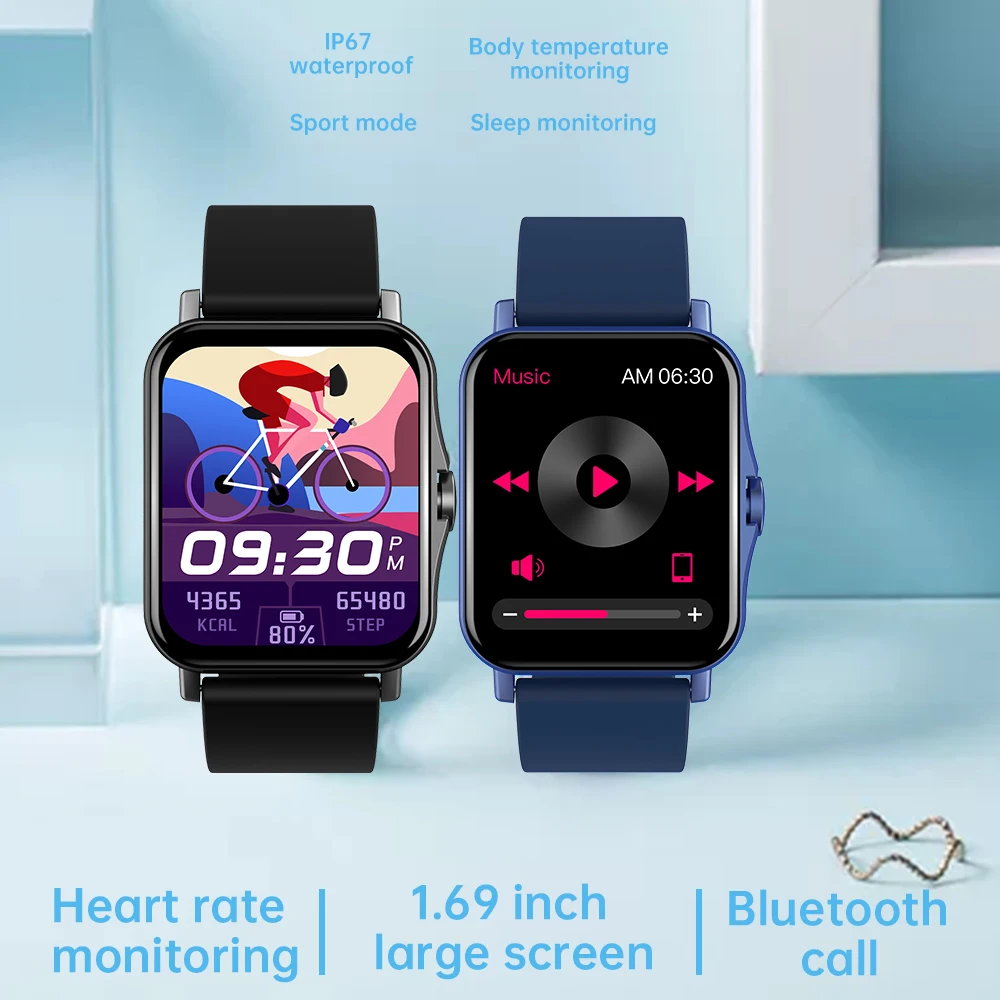 

Hollvada VS T98 T68 Smart Watches 1.69 Inch Full Touch Fitness Tracker IP67 Waterproof Bluetooth Call Smartwatch PK GTS 2 P8 Y20