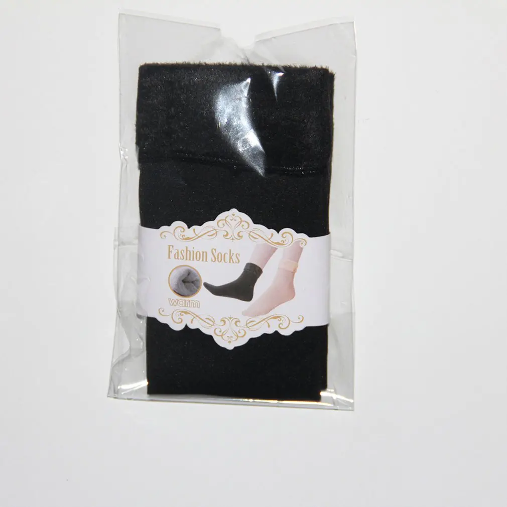 

Women's plus velvet thick warm snow socks black independent opp bag