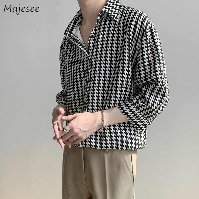 

Black Casual Shirts Men Patchwork Panelled Ins Fashion Loose All-match Social Simple Mature Modern Chic Designed Homme Camisa