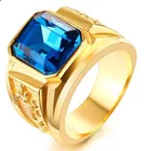 Мужское обручальное кольцо WUKALO в стиле панк, золотого цвета, с большим синим цирконием AAA, обручальное кольцо для мужчин, ювелирные изделия для вечевечерние
