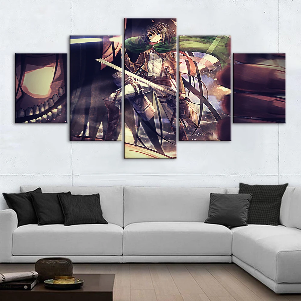 

5 Pieces Wall Art Canvas Painting Anime Character Attack on Titan Poster Modern Home Decoration Pictures Modular Living Room