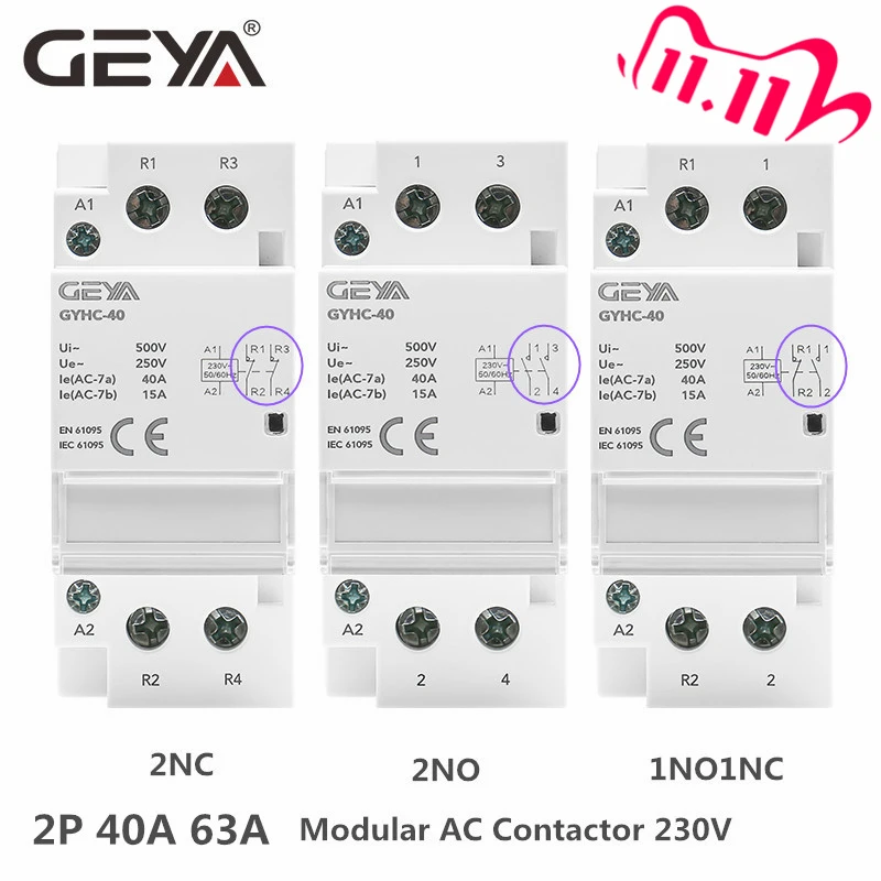 Uso da Casa ou para Carregar Geya Trilho Contator 2p 40a 63a 2no 2nc 1no1nc Pilha Boa Qualidade Din ac
