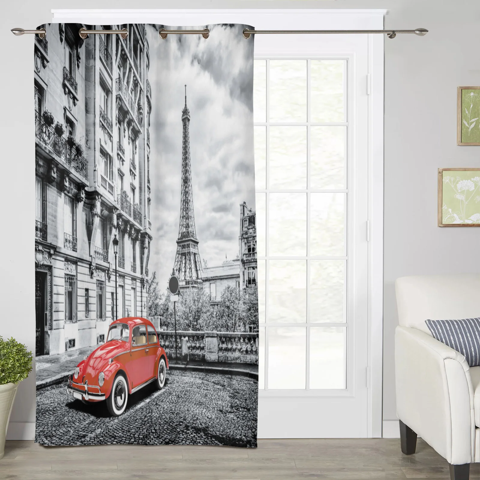 Красные винтажные автомобили Парижская башня уличные окна шторы для гостиной