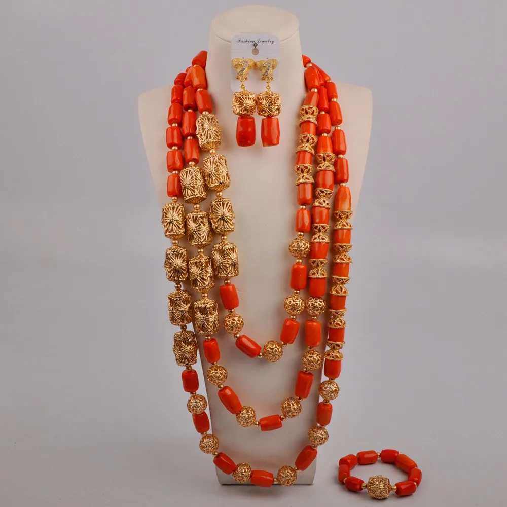 Оранжевые нигерийские коралловые бусы длинное коралловое ожерелье африканские