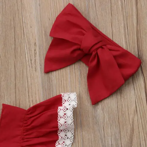 Рождественская Одежда для новорожденных девочек с оборками кружевным рукавом