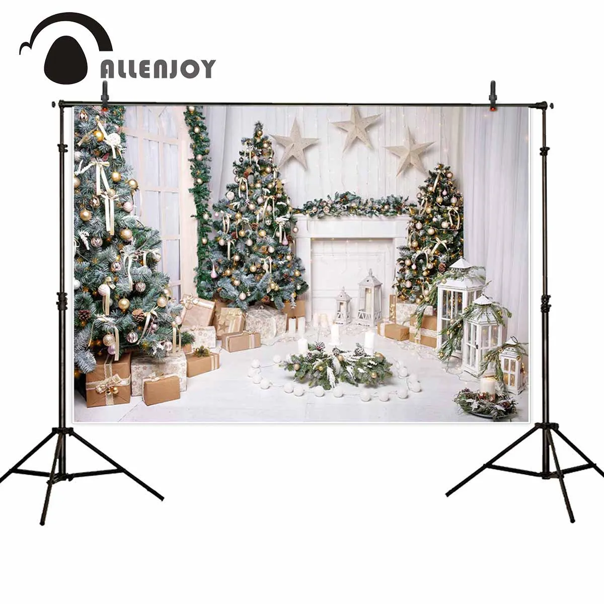 Фон Allenjoy для фотостудии новогоднее белое украшение дерево камин Фотофон|Фон
