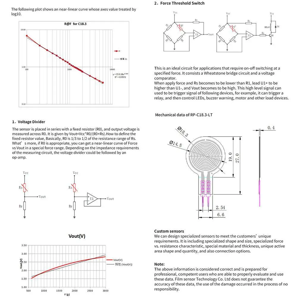

1PC Force Sensor RP-C18.3-ST Flexible Thin Film Pressure Sensor Intelligent Accessories 20g-6kg