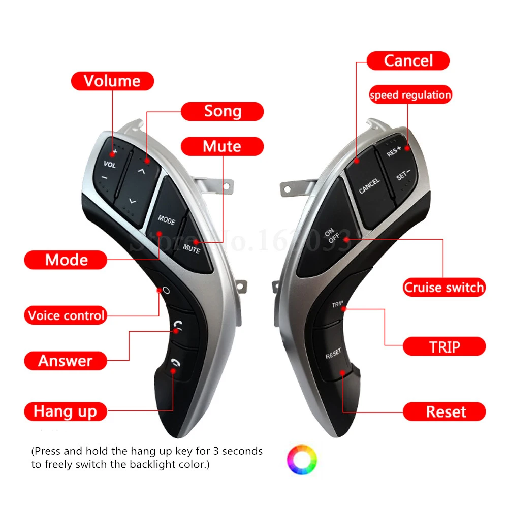 

Кнопки на руль для Hyundai Elantra, 7 цветов подсветки, свободное переключение, круиз-контроль, переключатель для Hyundai Elantra 2012, I30, 2015