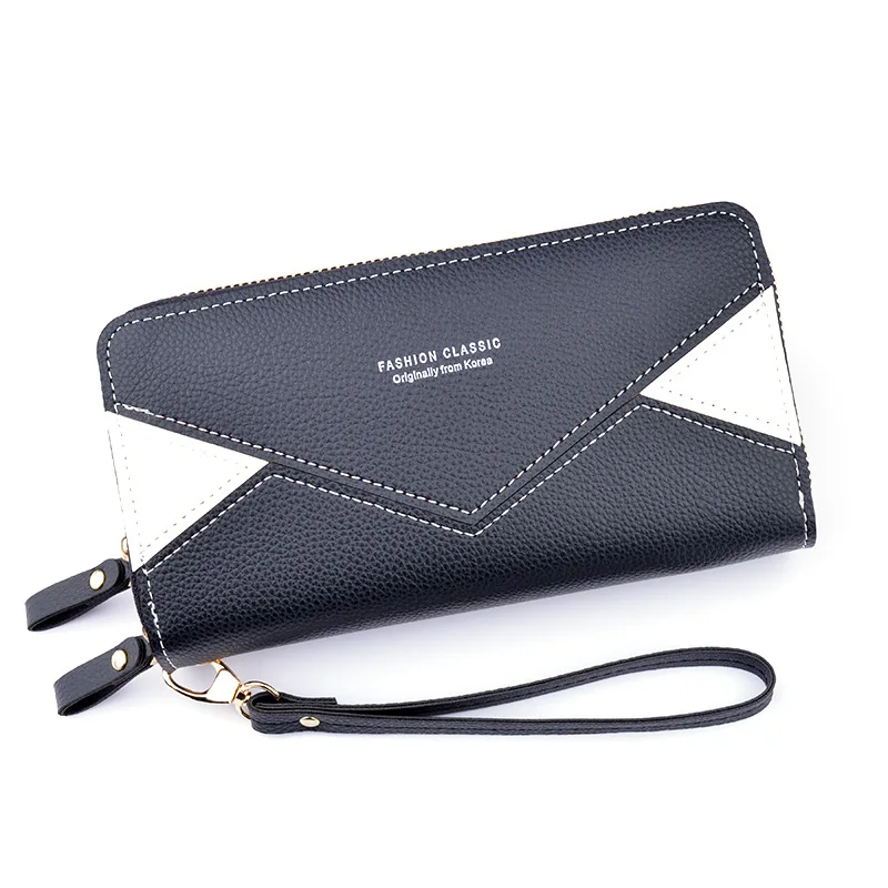 

Double Zipper Wallet Ladies Long Large Capacity Clutch Double Wallet Korean Fashion Contrasting Color Wallet Mobile Phone Bag