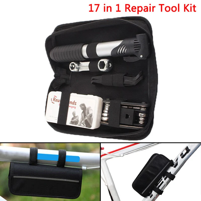 Набор инструментов для велосипеда комплект ремонта с чехлом и насосом черные
