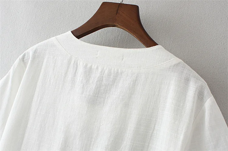 Размера плюс с цветочной вышивкой из хлопка и льна свободные женские футболки 2020