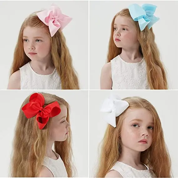 

6 Inch Big Grosgrain Ribbon Solid Hair Bows With Clips Girls Kids Hair Clips Headwear Boutique Hair Accessories