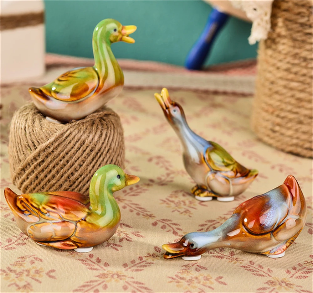 

4 Pcs Colorful Duck Underglaze Ceramic Handicrafts Living Room Desktop Decoration Crafts Home Decor Accessories