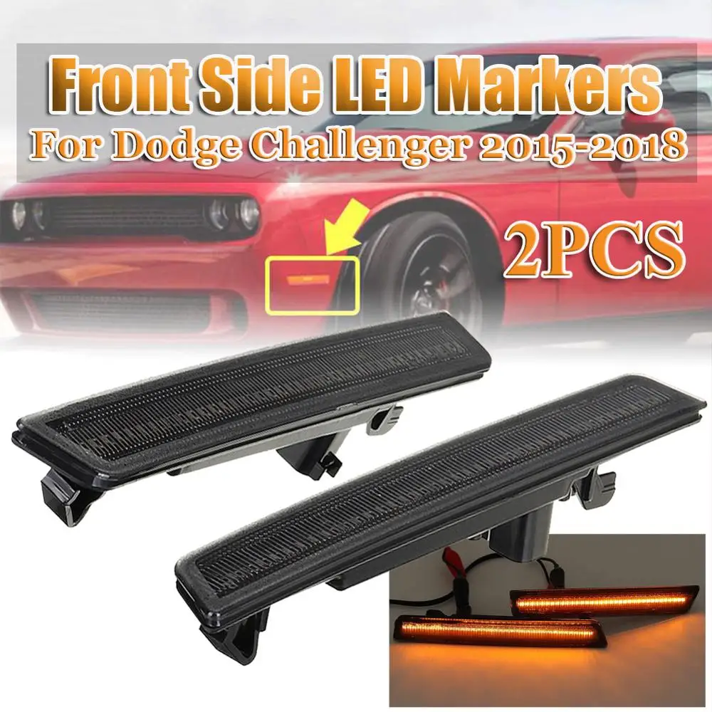 

New 2Pcs LED Smoke Optic Style Side Marker Lights Amber For Dodge Challenger 2015- 2016 2017 2018 Plastic Led Turn Signal Lights