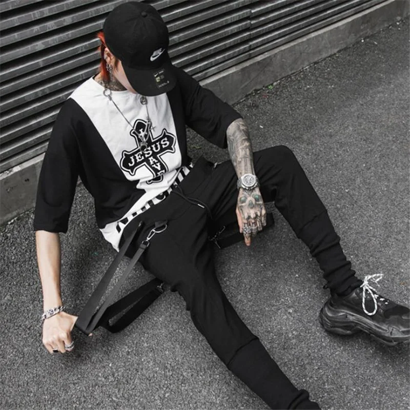 Мужские шаровары в стиле хип хоп с несколькими карманами и лентами винтажные