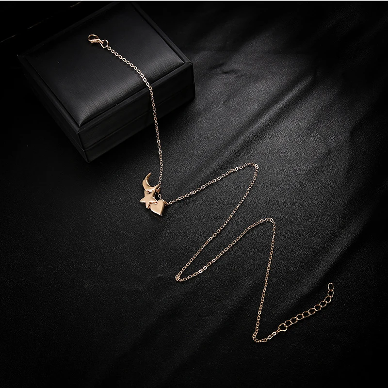 Женский чокер в стиле бохо ожерелье с кулоном виде маленького сердца и Луны