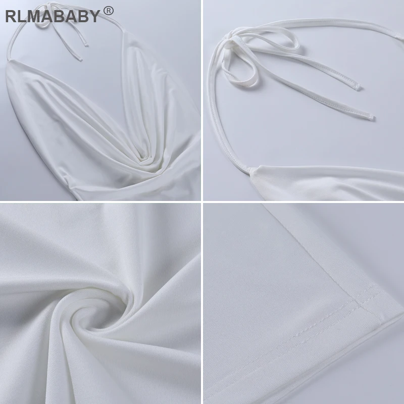 

Summer Women Sexy Pile Collar Backless Mini Dress Lace Up Sleeveless White Bodycon Dress Fashion Night Club V Neck Short Dress