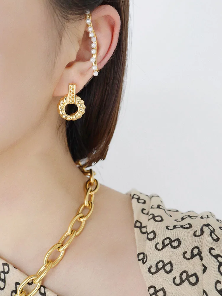 

Brass With 18k Gold Geo Twist Statement Dropping Earrings Women Jewelry Party T Show Gown Runway Rare Korean Japan Trendy INS