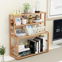 3 tier wooden bookshelf office student stationery organizer magazine holder home sundries storage shelves kitchen seasoning rack