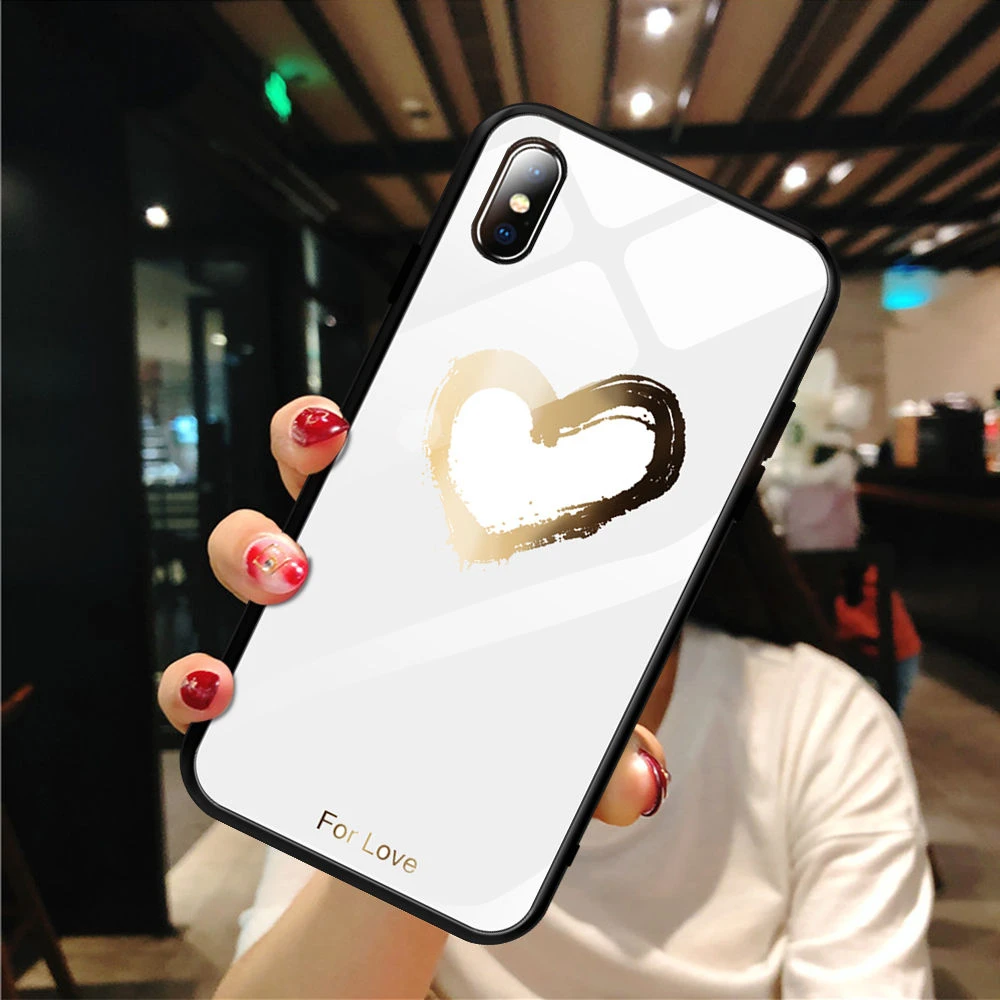 Чехол для телефона из закаленного стекла с сердечком для iPhone XR XS X XS Max 7 8 6 6S Plus, прозрачная ультратонкая защитная задняя крышка - Цвет: T3