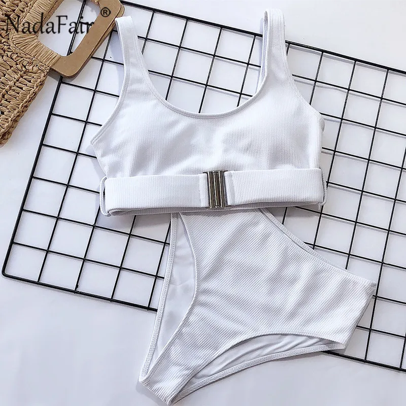 Nadafair комплект бикини с высокой талией 2020 ребристый трикотажный купальник