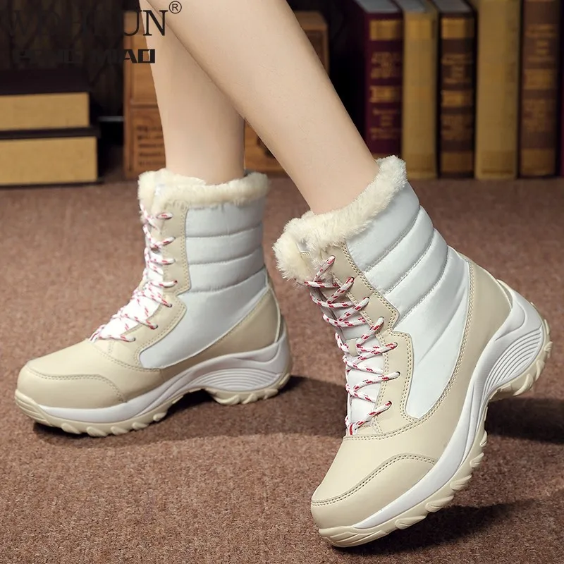 

2020 Women Snow Boots Winter Warm Boots Thick Bottom Platform Waterproof Ankle Boots for Women Thick Fur Cotton Shoes Size 35-42