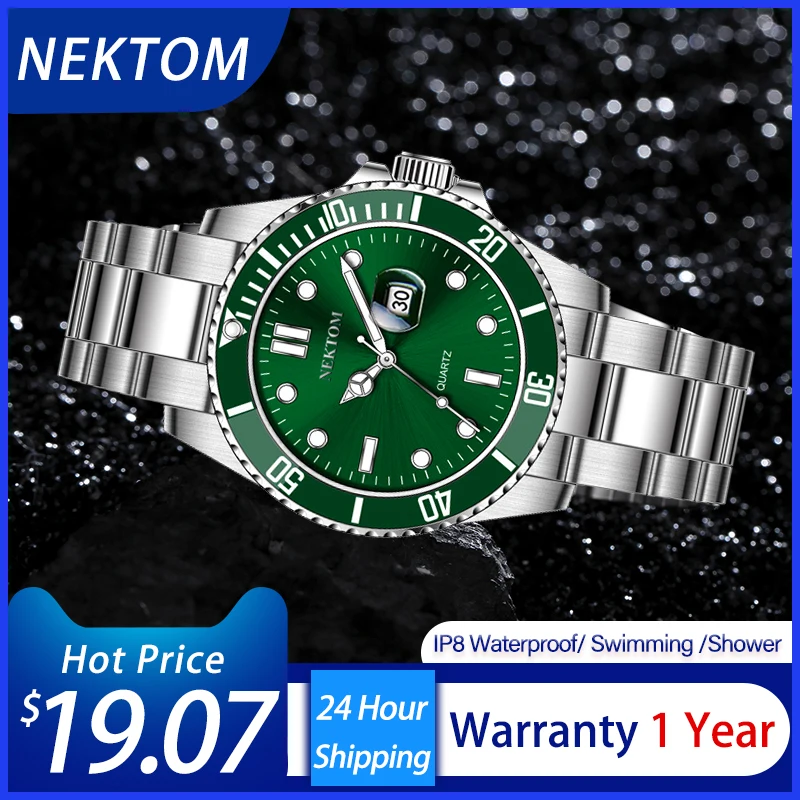 

Роскошные мужские часы Nektom 2020, водонепроницаемые часы на глубине до 30 м, мужские спортивные часы, кварцевые наручные часы, мужские часы с зел...