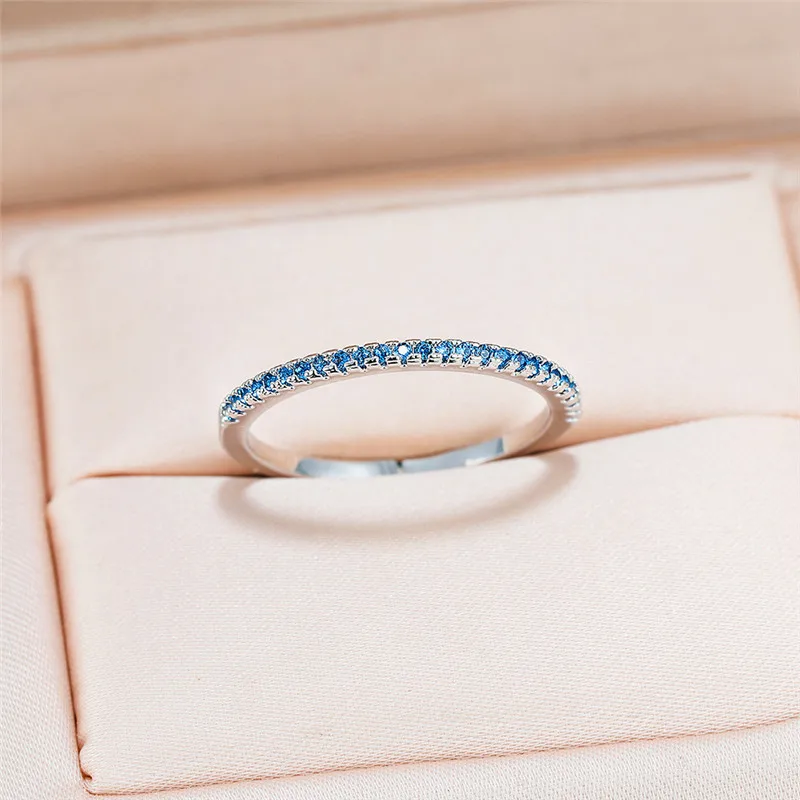

Vip Ring Minimalist Female Aqua Blue Crystal Ring Dainty Zircon Stone Wedding Rings for Women Cute Bridal Round Engagement Ring