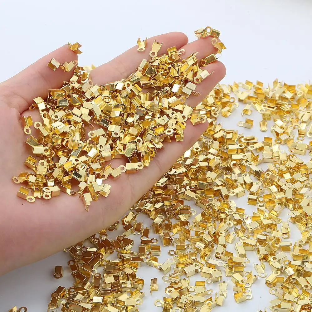 200 шт./лот кожаные застежки серебряные/Золотые/бронзовые складные обжимные концы