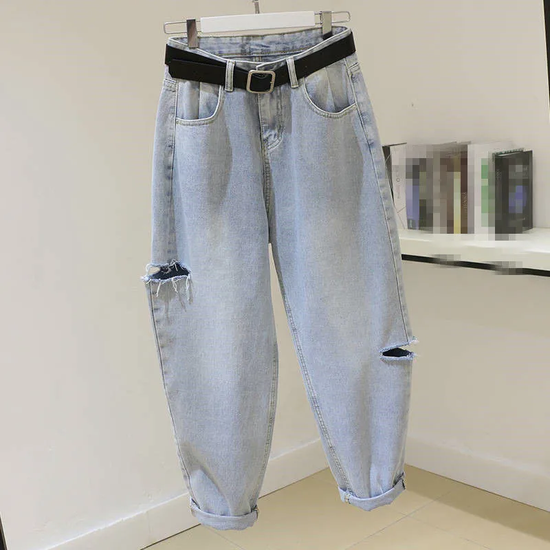 

summer and Hong versatile pierced women's Harlan high pants pop Korean Kong radish Style spring jeans new waist pants fashion pi