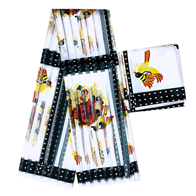 MJ1201012s5 Высокое качество цифровой печатный воск дизайн Африканский атлас Ткань Органза Шелковый узор атласная шелковая ткань для белого цвета вечернее платье - Цвет: MJ1201012s5