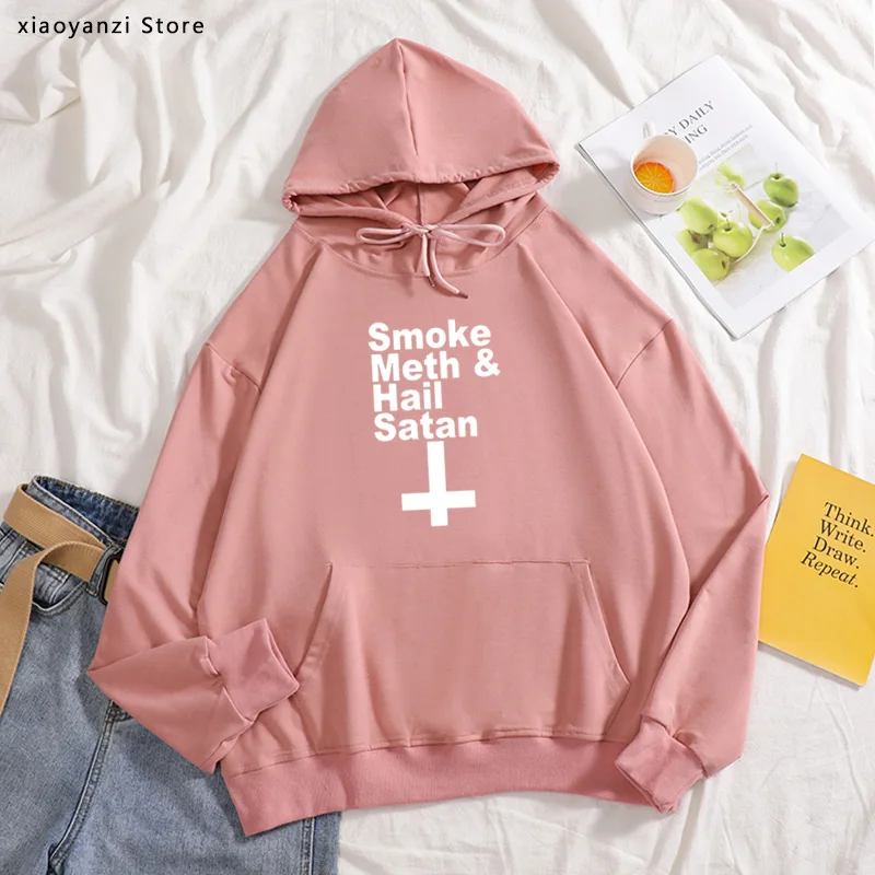 

New spring autumn Style Fashion SMOKE METH HAIL SATAN women hoodies Casual sweatshirts Keep Calm and Worship Satan pullovers