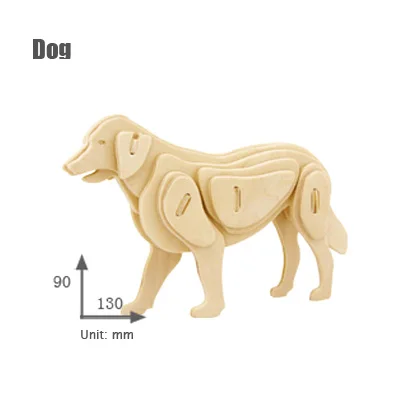 dog 1 шт. деревянное Животное Головоломка 3d трёхмерная головоломка-пазл игрушки для детей diy Ручная работа собака свинья лошадь головоломки Животные головоломки в виде насекомых игрушки - Цвет: dog
