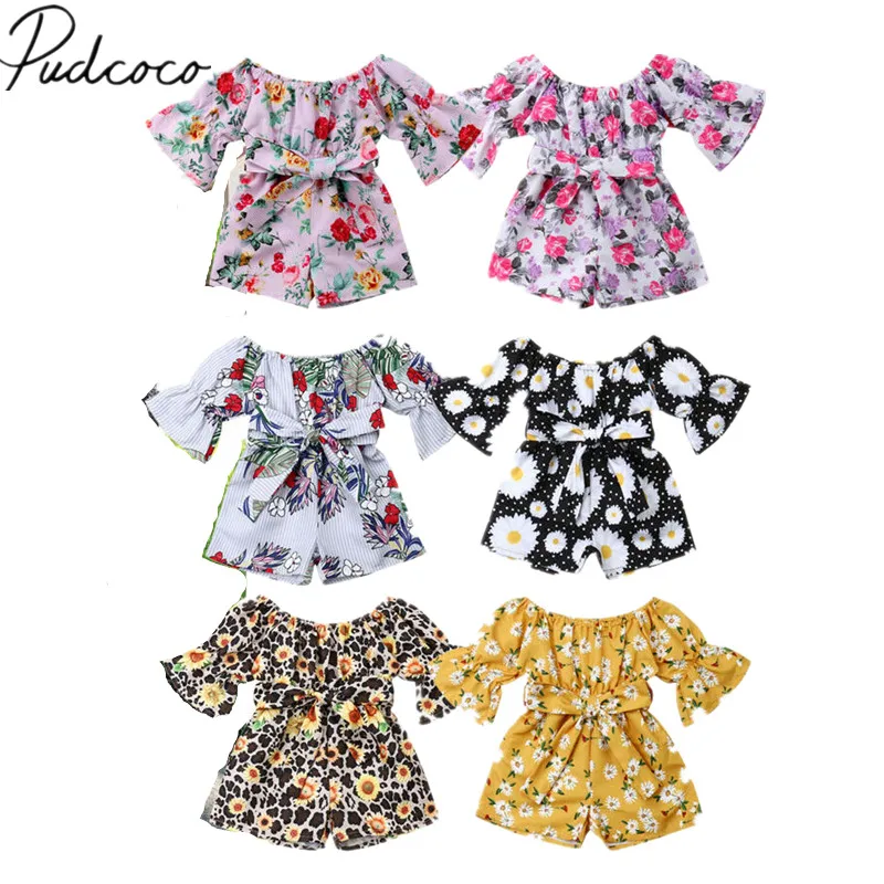 Летний комбинезон с открытыми плечами и рюшами для маленьких девочек От 6 месяцев