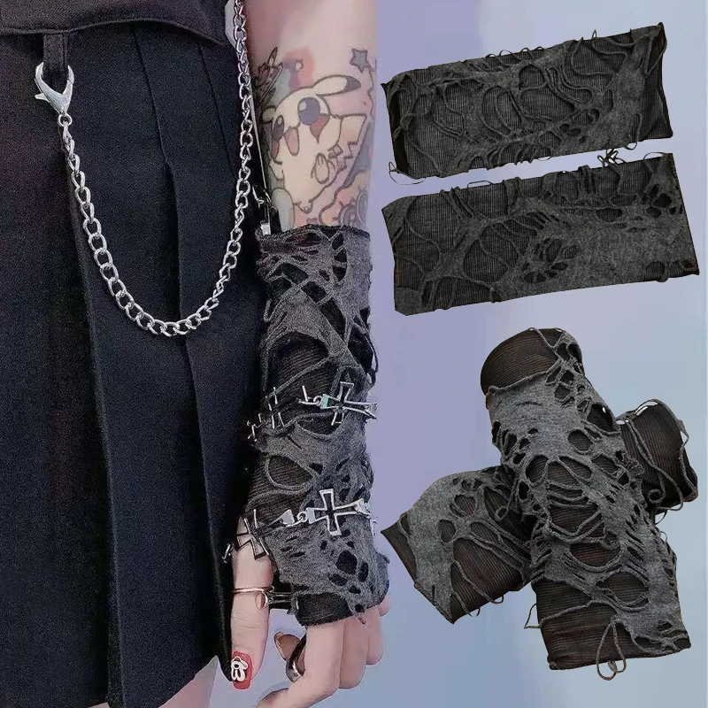 

1 пара сексуальных готических черных длинных перчаток без пальцев, забавные перчатки для Хэллоуина в стиле панк-рок, перчатки в стиле хип-по...