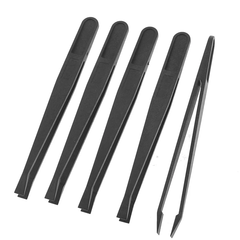 

5 Pcs Manual Tool Black Plastic Flat Tip Anti-static Tweezer 12cm Long