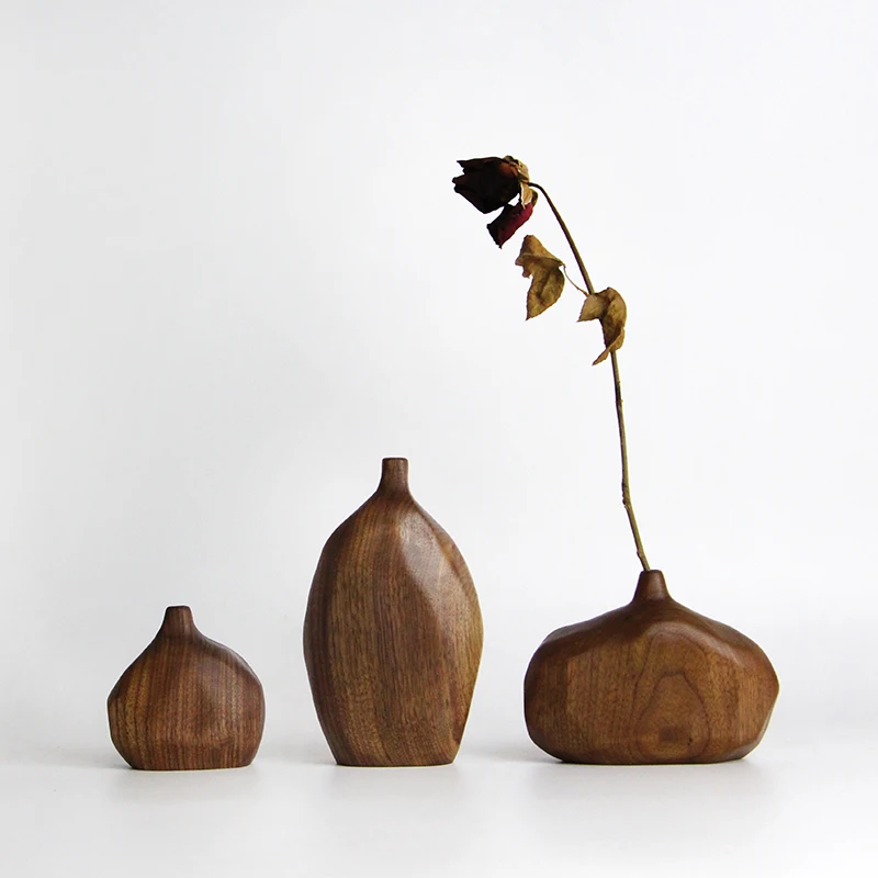 

Classic Geometric Irregular Black Walnut Wood Vase Desktop Art Decoration
