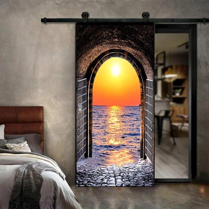 ПВХ водостойкая самоклеящаяся дверная наклейка 3D космический туннель закат