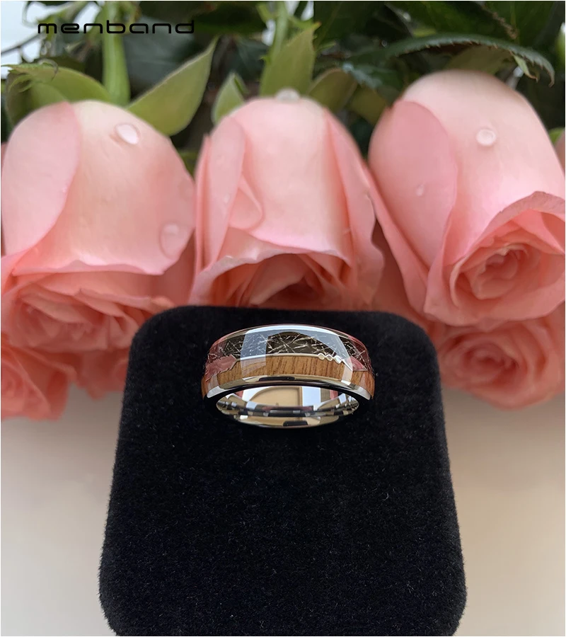 Мужское женское мужское вольфрамовое обручальное кольцо с черным метеоритом и