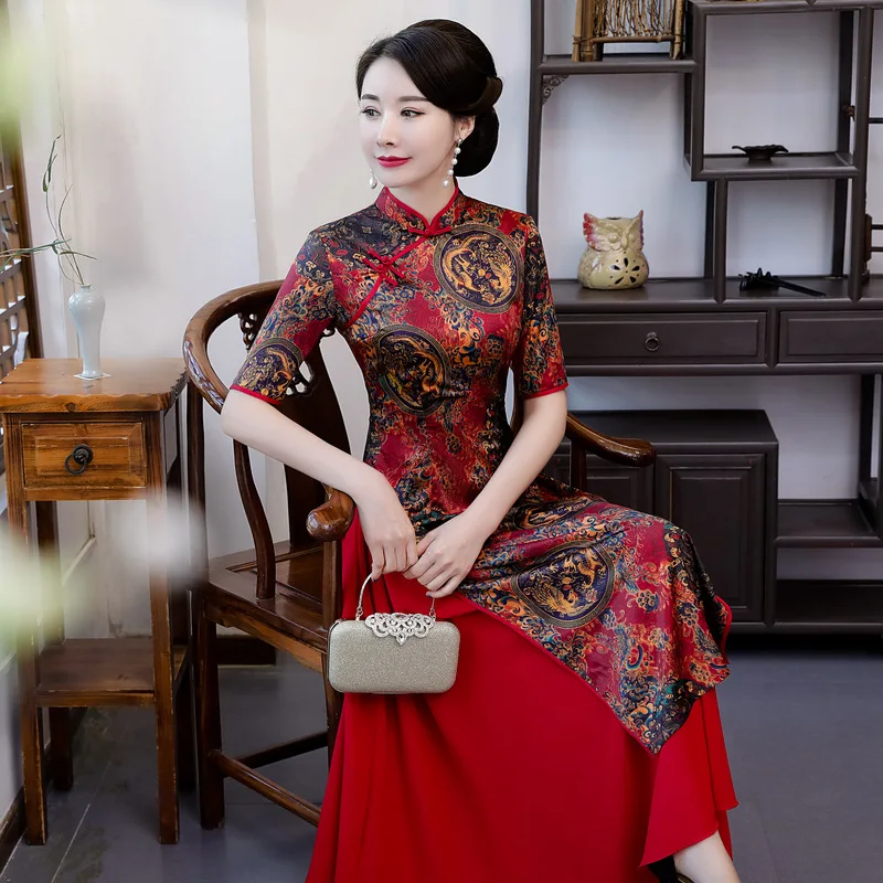 AO Dai, длинное платье чонсам, M-4XL, новинка, китайский стиль, вискозное платье, женское вечернее Ципао, тонкое платье для вечеринок, весеннее женское платье на пуговицах