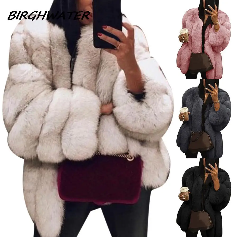 

Женское пальто из искусственного меха, модная женская пушистая куртка на осень и зиму, короткое пальто большого размера из искусственного м...