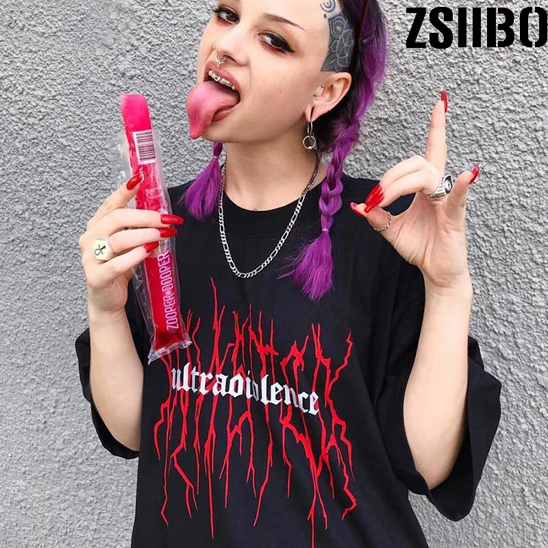 Женская футболка,, готический панк, черные топы с буквенным принтом, Harajuku, пародия личности, Повседневная Свободная Женская одежда