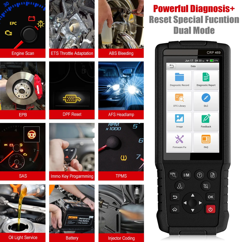 Запуск CRP469 OBD II Автомобильный сканер OBD2 авто код считыватель многоязычный ABS EPB DPF