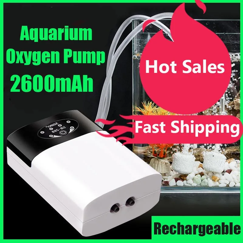 Aquarium Oxygen Air Pump Compressor Fish Tank USB Charging 2600mAh Portable Exhaust Ultra Silent Mute Outdoor Fishing Pet