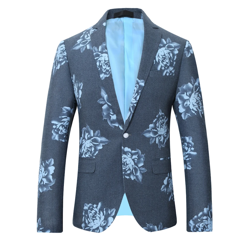 Костюм мужской с большими пионами и одним воротником 2 предмета | Мужская одежда